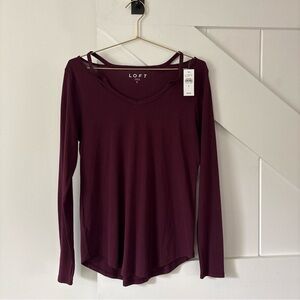 Loft Burgundy Cold Shoulder Detail Long Sleeve Tunic Top Size Small Classic